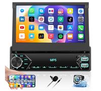 CAMECHO Autoradio 1 Din avec Mirror Link pour iOS/Android, 7 Pouces Extensible Écran Tactile Post Radio Voiture avec Radio FM EQ/USB/Type-C 7 Couleurs SWC & Caméra de Recul & Mic
