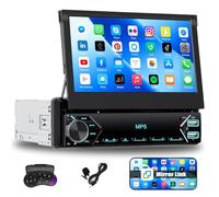 CAMECHO Autoradio 7 Pouces Écran Tactile IPS Rétractable Manuel | Mirror Link Filaire, Commande au Volant & Micro Externe | Compatible Tous Véhicules