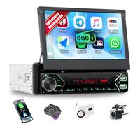 CAMECHO Dab+ Autoradio 1Din avec sans Fil Carplay HD Touchscreen, 7 Pouces Écran Électriquement Extensible Bluetooth Radio avec Android Auto FM Mains Libres Mirror Link SWC +Caméra de Recul