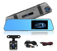CAMECHO Dashcam Voiture Rétroviseur 4,5 Pouces Full HD 1080P Screen, Caméra de Voiture Grand Angle avec Caméra Avant et Arrière Étanche, Système de Stationnement