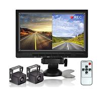 CAMECHO Double Caméra de recul Système 2 écrans Moniteur 7" DVR Enregistreur vidéo HD étanche Vision Nocturne Kit Caméra de recul 12V-36V