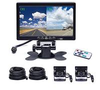 CAMECHO Kit de Caméra de recul avec écran LCD 7", Double Caméra et entrée vidéo 4 canaux Quadruple - Caméra étanche IP68 pour Camping-Car, Camion, RV et remorques
