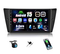 CAMECHO Qualcomm 8 Cœurs 4+64G Android 15 Autoradio pour BMW E90/E92/E93 2005-2012, 9 Pouces Radio Bluetooth avec Carplay sans Fil Android Auto DSP WiFi GPS FM/RDS avec Caméra de Recul Écran Tactile