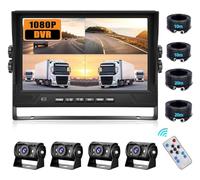 CAMECHO RV Caméra de recul Set 4 Caméras Set, Enregistrement vidéo 9 Pouces Moniteur LCD DVR, Grand Angle, IP68 étanche, 18IR Vision de Nuit, pour Camion/remorque/Bus/Voiture 12V-35V