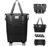 CAMEKIAY Sac De Voyage avec roulettes Roues Extensibles Et Amovibles, Sac A roulettes ImperméAble, RéSistant à l'usure, Grand Sac De Voyage Convient pour Le Camping,Black
