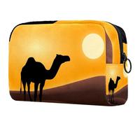 Camel in Desert Full Moon Trousse à cosmétiques pour femme, trousse de toilette de voyage, grande pochette de maquillage pratique avec fermeture éclair, multicolore, 18.5x7.5x13cm/7.3x3x5.1in, Trousse