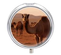 Camel Walking Pilulier de voyage rond portable 23 compartiments en métal pour comprimés et vitamines