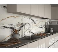 CAMELEO Crédence cuisine adhésive vinyle imitation marbre blanc et or, 200 x 40 cm - Convient aussi comme adhésif décoratif pour meuble - résistant et imperméable