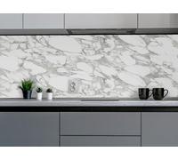 CAMELEO Crédence cuisine adhésive vinyle imitation marbre Calacatta blanc, 200 x 40 cm - Convient aussi comme adhésif décoratif pour meuble - résistant et imperméable