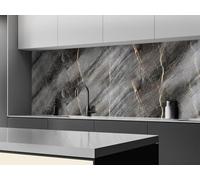 CAMELEO Crédence cuisine adhésive vinyle imitation marbre gris et or, 200 x 40 cm - Convient aussi comme adhésif décoratif pour meuble - résistant et imperméable