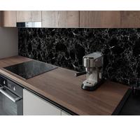 CAMELEO Crédence cuisine adhésive vinyle imitation marbre Marquina noir, 200 x 40 cm - Convient aussi comme adhésif décoratif pour meuble - résistant et imperméable
