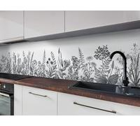 CAMELEO Crédence cuisine adhésive vinyle, motif Champ fleuri gris, 200 x 40 cm - Convient aussi comme adhésif décoratif pour meuble - résistant et imperméable