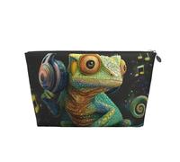 Cameleon Listen Music Prints Trousse de toilette de voyage en cuir PVC avec fermetures éclair dorées, organiseur étanche pour maquillage, articles de toilette et essentiels, Argenté., Taille unique