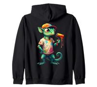 Caméléon Peintre avec Rouleau et Taches de Couleur Sweat à Capuche