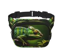 Caméléon Sac à bandoulière tendance imprimé, sac banane de randonnée, sac à bandoulière carré double couche pour voyage et fitness