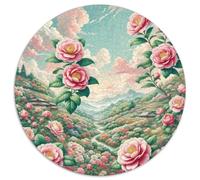 Camélia 1000 Pièces Puzzle Circulaire Plante Style Romantique Puzzles Classiques Pression Réduite Puzzle Difficile Impossiblepour Adultes Cadeaux 1000pcs (67.5x67.5cm)