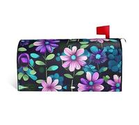 Camélia violet. C'est une housse de boîte aux lettres en tissu imperméable avec une impression sur un côté et une ouverture incurvée sur un côté.