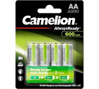 Camelion 17406403 Batterie Ni-MH, HR03/AAA/Micro, Chrome 600 mAh, Lot de 4 HR6/AA/Mignon/600 mAh/4pièces Chrom