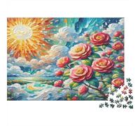 Camellia Carton Roses Rouges avec Soleil sur l’Eau Puzzle Classique Cadeau d’entraînement cérébral pour Adultes 38x26cm/1000 pièces