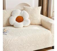 Camellia Housse de canapé universelle lavable en polaire jacquard élastique avec 1 taie d'oreiller pour enfants, animaux domestiques (4 places, beige)