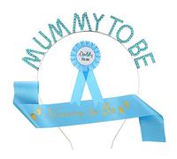 Camelliass Écharpe et diadème « Mummy To Be » avec strass pour future maman, bandeau en satin pour fête prénatale, cadeaux (bleu)