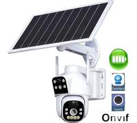 Caméra à piles, à énergie solaire, vidéo HD, double objectif