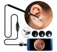 Caméra auriculaire LED avec lumière, otoscope HD de 5,5 mm avec luminosité réglable, endoscope connectable de type C pour le nettoyage du cérumen, outil d'inspection de résolution 720 x 640, pour un