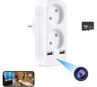 Caméra cachée, caméra convertisseur avec 2 interfaces USB et 2 Prises EU, Adaptateur HD WiFi EU avec visualisation à Distance et Sauvegarde Automatique, Surveillance Interne de la sécurité