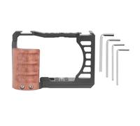 Camera Cage en Alliage d'Aluminium avec Poignée en Bois, Cage Vidéo Protectrice Légère pour ZV E1, Trous Filetés 1/4 et 3/8 Pouces, Monture Cold Shoe 38MM - Montage Rapide,