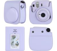 Camera Case Compatible with Fujifilm Instax Mini 12 11 9 8 Instant Camera PU Leather Carrying Bag with 64 Pockets 2x3 Mini Photo Album,purple,Crossbody bag