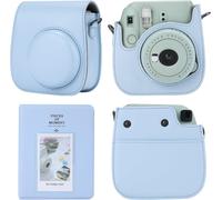 Camera Case Compatible with Fujifilm Instax Mini 12 11 9 8 Instant Camera PU Leather Carrying Bag with 64 Pockets 2x3 Mini Photo Album,Blue,Crossbody bag