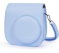 Camera Case Compatible with Instax MIni 12/Mini 11 Instant Camera,Protective Smooth PU Leather Camera Pouch with Shoulder Strap and Built-in Pocket (Pastel Blue)