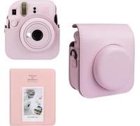 Camera Case for Fujifilm Instax Mini 12 Instant Camera,64 Pockets Photo Album Case,PU Leather Case with Adjustable Shoulder Strap and Photo Album,Pink,Casual