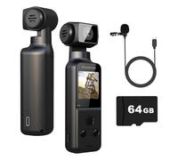 Caméra corporelle 4K avec microphone externe, mini caméra numérique de poche Wi-Fi pour sports de plein air, vélo, voyage, action - 64 Go