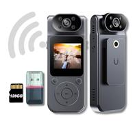 Caméra corporelle 4K HD avec objectif rotatif à 180° et WiFi pour une visualisation en temps réel, mémoire de 128 Go, vision nocturne infrarouge pour sécurité extérieure, application de la loi, voyage