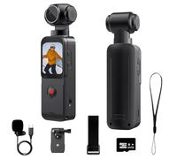 Caméra corporelle 5K Bodycam - Caméra Vlog avec microphone externe - Objectif rotatif à 270° - Stabilisation d'image EIS - Contrôle d'application WiFi - Clip et sangle - Avec carte de vlogging de 64