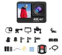 Caméra d'action 4K avec stabilisation d'image, objectif grand angle, double système d'affichage pour sports de plein air, cyclisme et enregistrement de voiture, noir