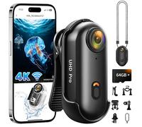 Caméra d'action 4K, caméra POV mise à niveau WiFi avec carte de 64 Go, caméra à bouton-pression avec étui étanche, mini caméra de sport portable pour course à pied, moto, vlogging, plongée, équitation