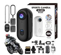 Caméra d'action 4K HD, Mini caméra corporelle Portable de 128 Go, avec Audio et vidéo, à Monter n'importe où for Moto, vélo, plongée, Voyage(Black-128G)