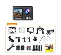 Caméra d'action 5K 4K60FPS EIS Wi-FI, Double écran 170D, écran Tactile 2.0 Pouces, étanche 30M, caméra de Sport avec télécommande(32GB Card)