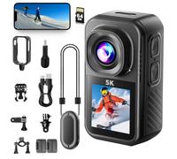 Caméra d'action 5K, mini caméra de sport WiFi avec carte mémoire 64 G, caméra corporelle étanche avec écrans double face avant et arrière, caméra sous-marine et caméra Vlog pour la natation, les