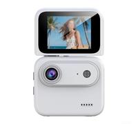 Caméra d'action compacte 4K avec stabilisation d'image et écran rabattable pour vélo, option de montage sur la poitrine, prises de vue panoramiques larges (blanc)