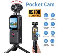 Caméra d'action de poche 4K à écran tactile 270 ° Mini caméra de sport rotative automatiquement EIS Anti-secouement Bodycam 4X Zoom voyage vélo Recorde 4K-Touch with stand
