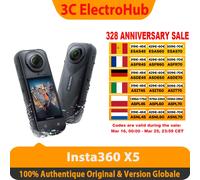 Caméra d'action étanche Insta360 X5 8K 360°, effet selfie stick invisible, autonomie de 3 heures, stabilisation, triple puce AI X5 Standard Version