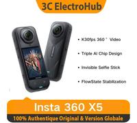 Caméra d'action étanche Insta360 X5 8K 360°, effet selfie stick invisible, autonomie de 3 heures, stabilisation, triple puce AI X5 Standard White