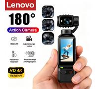 Caméra d'action Lenovo HD 4K 180 ° Caméra d'action portable rotative pour l'enregistrement vidéo, idéale pour les vlogs, YouTube, TikTok, et pour les filles qui veulent immortaliser leur vie. Black
