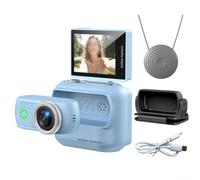 Caméra d'action panoramique compacte avec écran 2.0", anti-secousses, connectivité WiFi et support magnétique pour vélo et aventures en plein air, blanc (bleu)