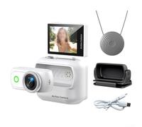 Caméra d'action panoramique miniature avec support anti-secousses, synchronisation WiFi et support magnétique pour casque, guidon ou équipement (blanc)