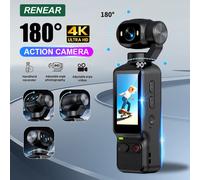 Caméra d'action portable HD 4K avec rotation manuelle à 90 et 180 degrés pour l'enregistrement vidéo de vlogs YouTube et la capture de la vie quotidienne Black with stand