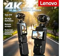 Caméra d'action portable Lenovo 4K avec stabilisateur HD 180 ° Caméra de vlog de poche anti-tremblement à objectif rotatif avec lumière d'appoint pour les sports de plein air Black